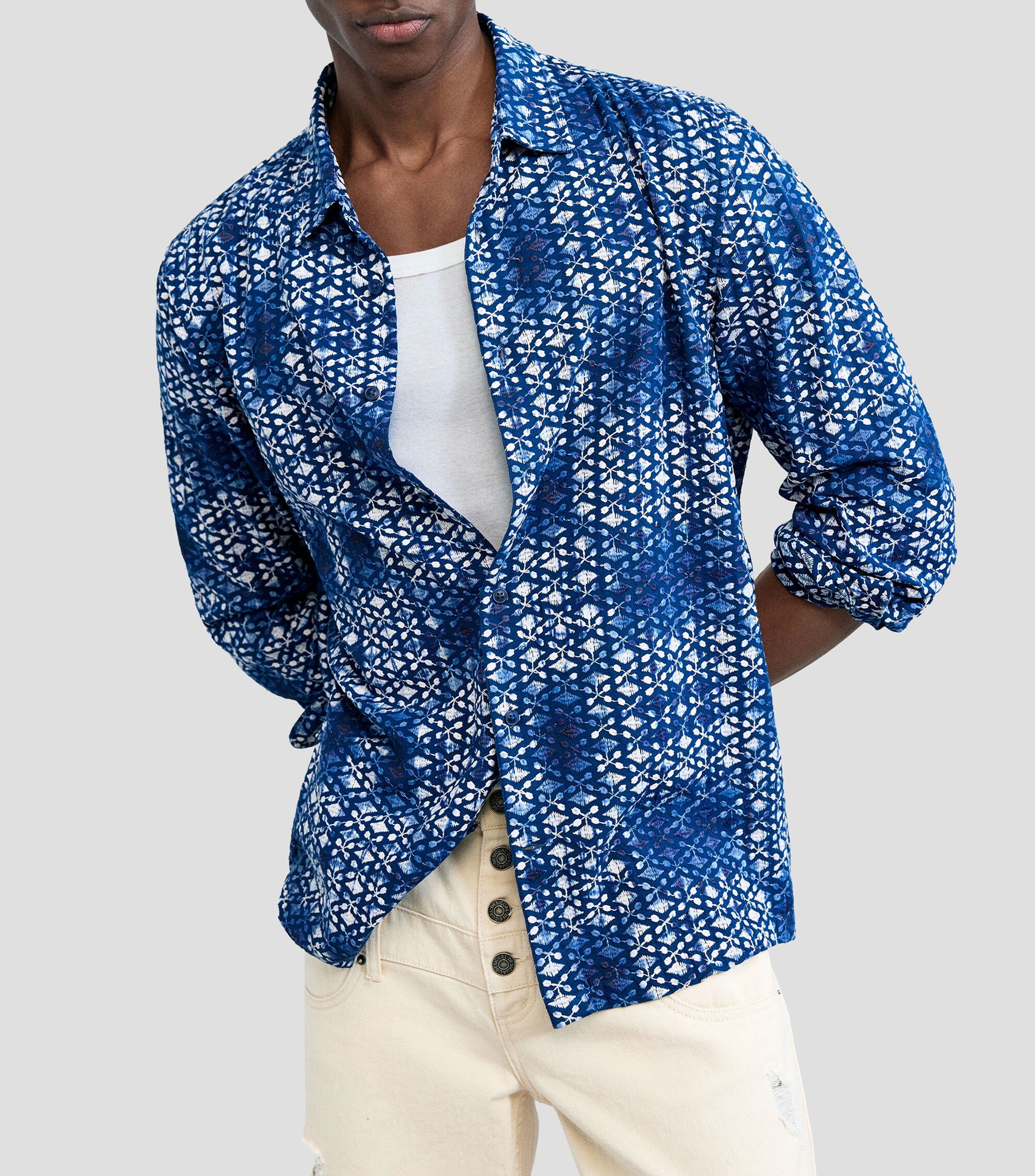Camisa estampado geométrico manga larga Hombre